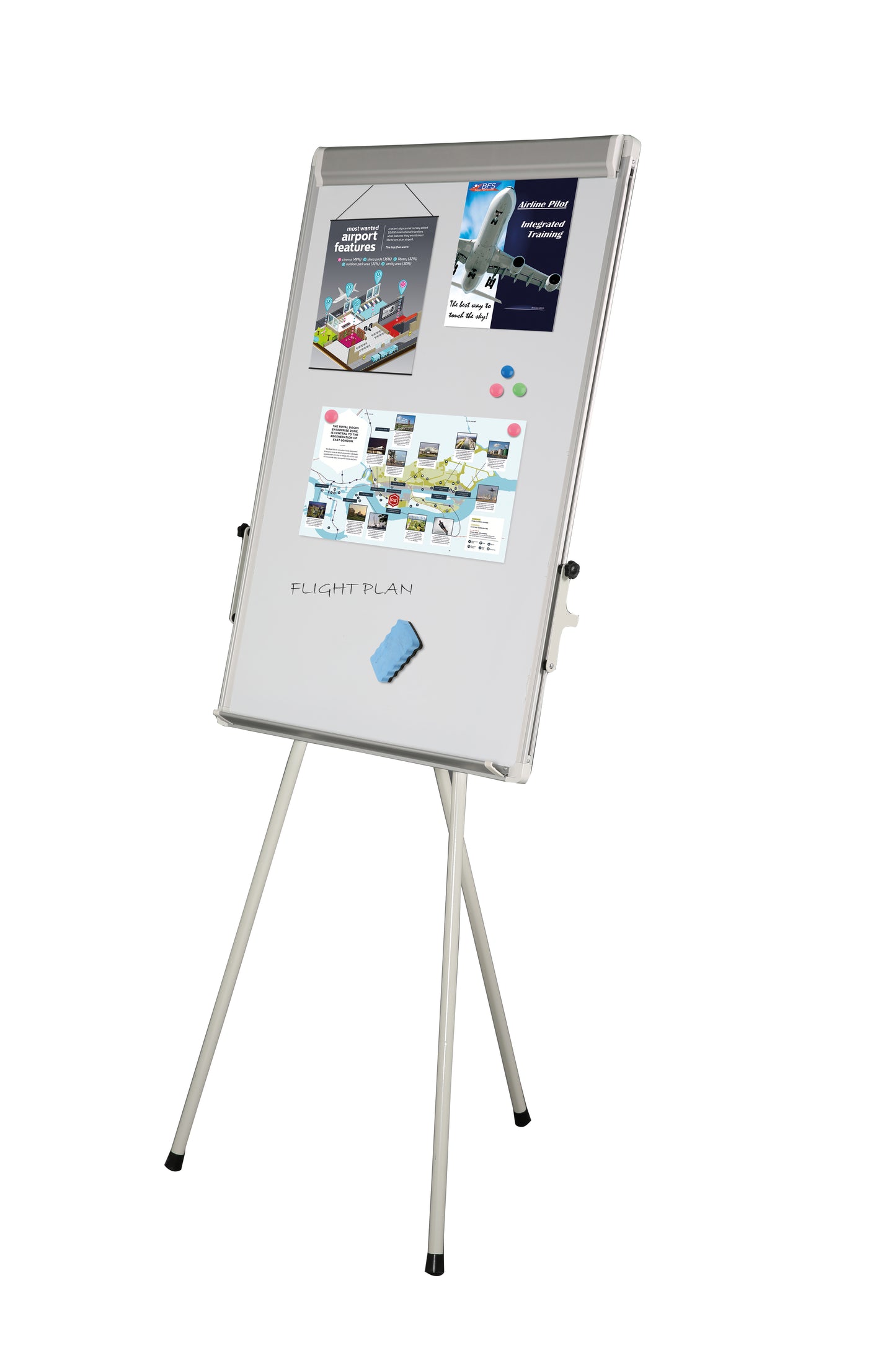 Flipchart Tafel Tripod, Magnetisches Whiteboard, 65 x 100 cm, Grau