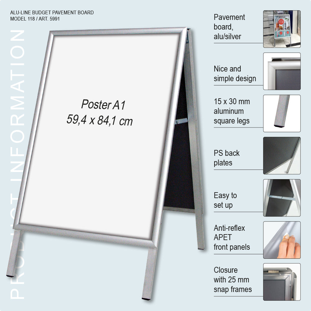 Kundenstopper Alu-Line Budget, Silber, Aluminium, für den Innenbereich