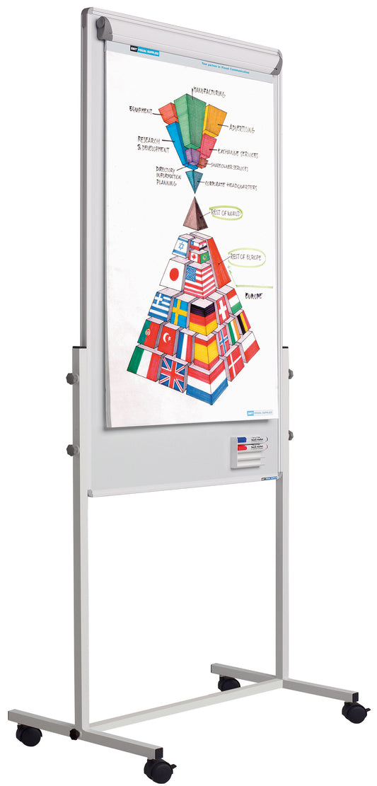Magnettafel auf Rollen mit Posterleiste, Flipover Combi, verstellbarer Ständer
