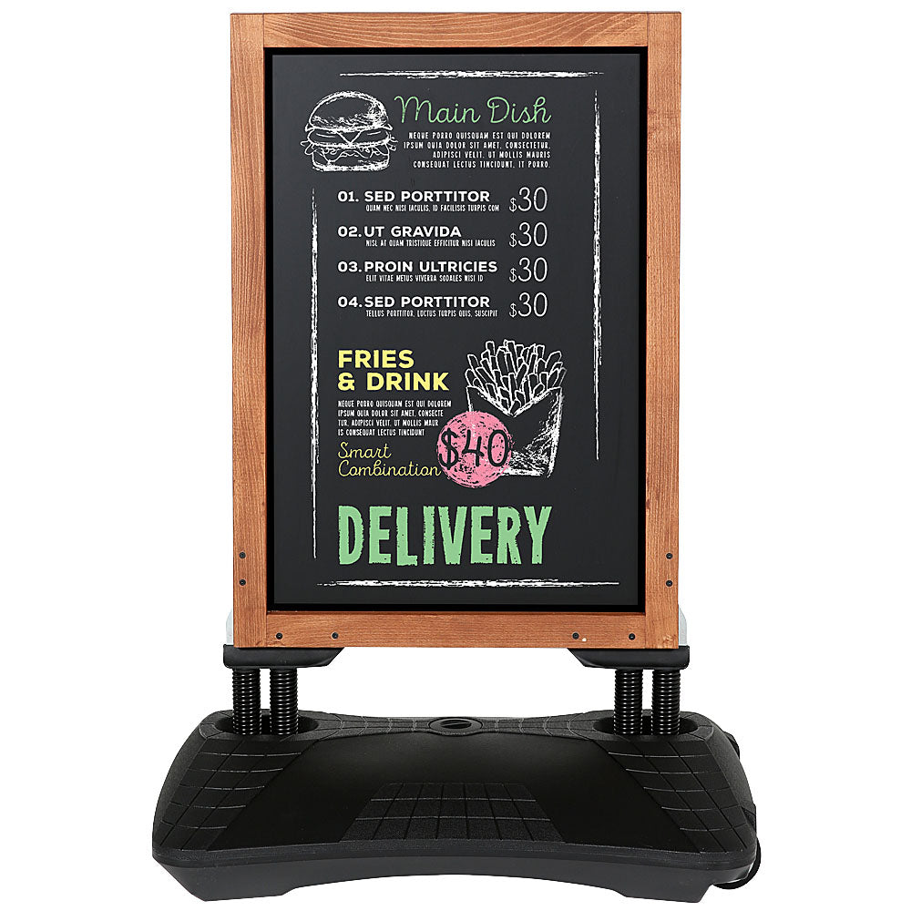 Holz Wind-Sign Waterbase Kundenstopper, Sandwich-Schild mit magnetischer Stahl-Schreibtafel, 59 x 78 cm, Holz