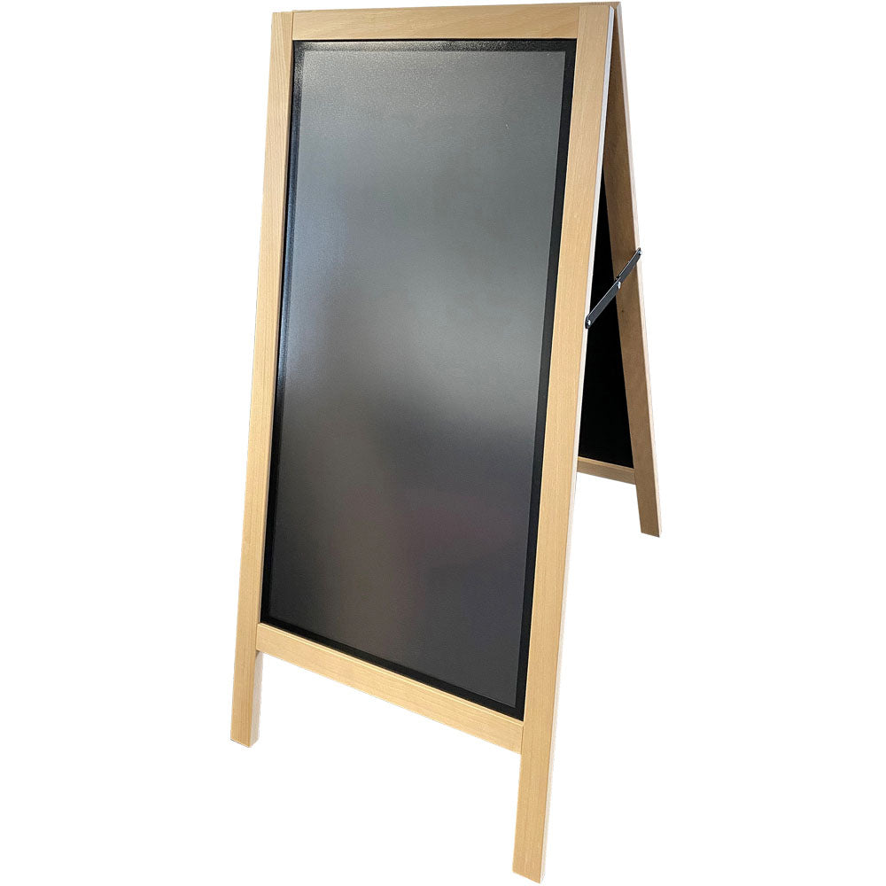 Kundenstopper mit Kreidetafel, Klapprahmen mit magnetischer schwarzer Schreibtafel inkl. Frontplatte, 42,5 x 87,5 cm, Holz