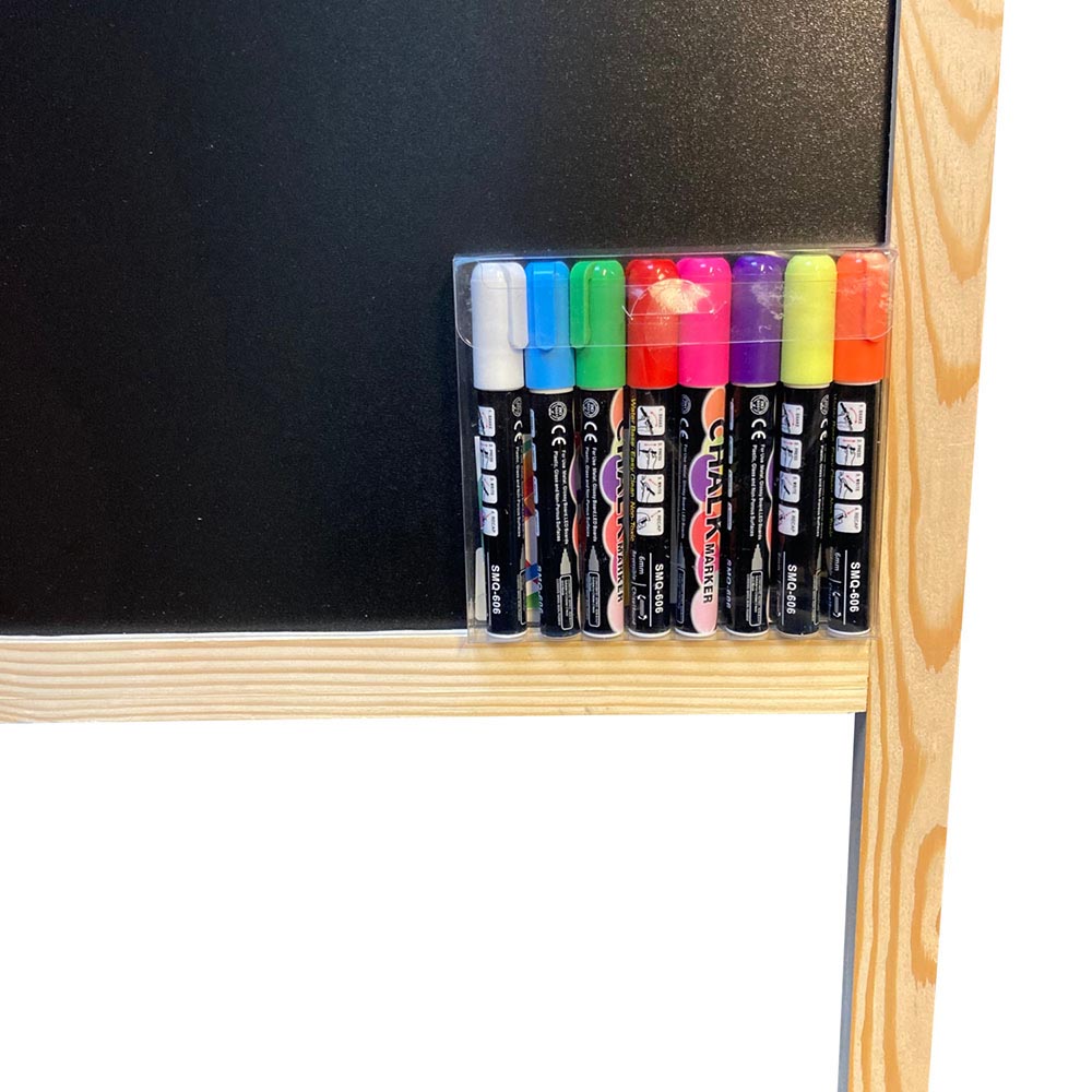 Kundenstopper mit Kreidetafel, Holz-A-Frame, inkl. 8 Kreidemarker, 60 x 100 cm, helles Holz