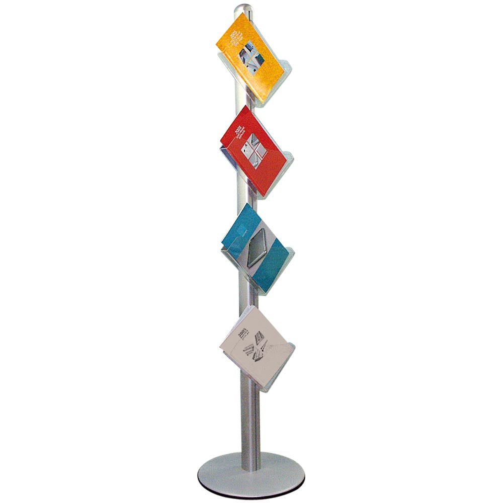 MultiStand 21 Einseitiger Prospektständer, 4 x A4 Schräge Ablagen, Silber