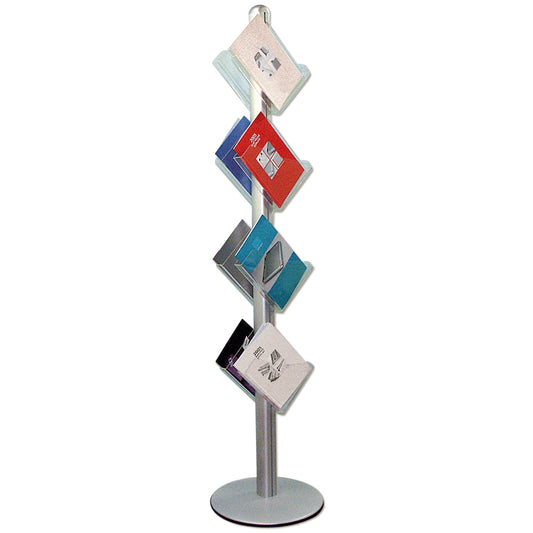 MultiStand 22 Doppelseitiger Prospektständer, 8 x A4 Schräge Ablagen, Silber