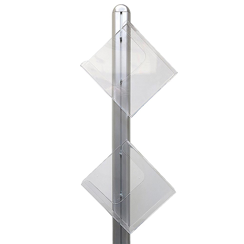 MultiStand 22 Doppelseitiger Prospektständer, 8 x A4 Schräge Ablagen, Silber