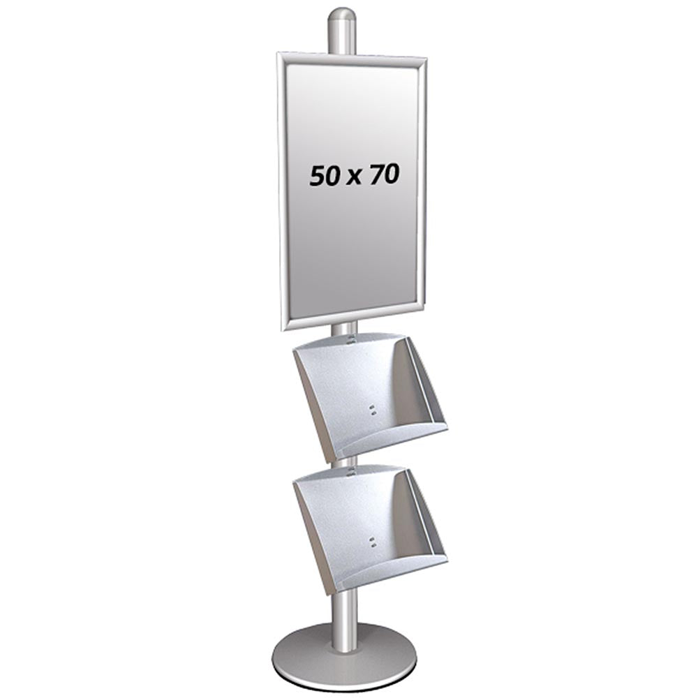 Infoständer mit Prospekthalter MultiStand, einseitig, 1x 25mm Rahmen, 2 x Stahlregale