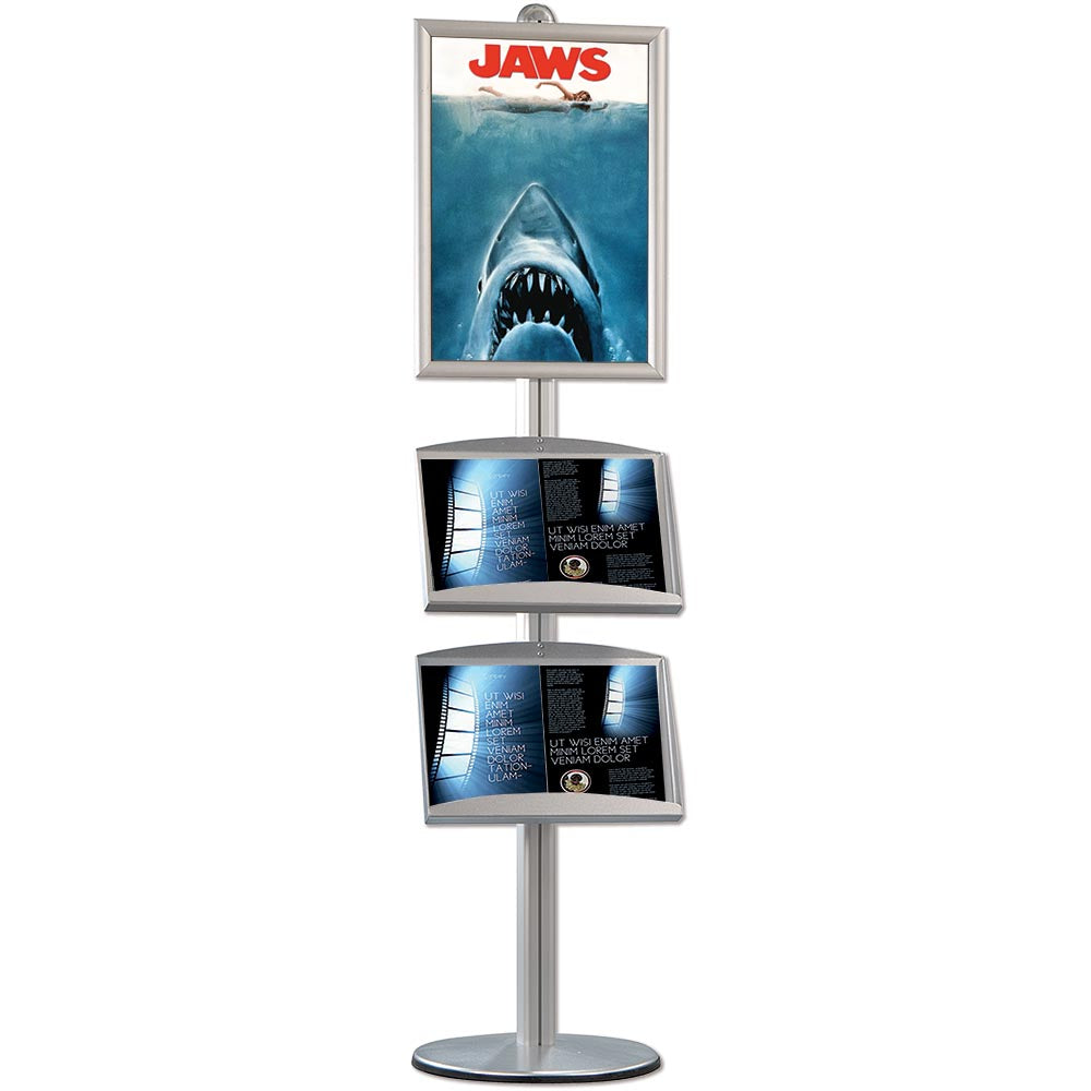 Infoständer mit Prospekthalter MultiStand, einseitig, 1x 25mm Rahmen, 2 x Stahlregale