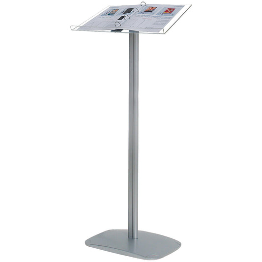 Infoständer Flick Menüständer, Aluminiumständer mit Acryl A4 Blatthalter, Silber