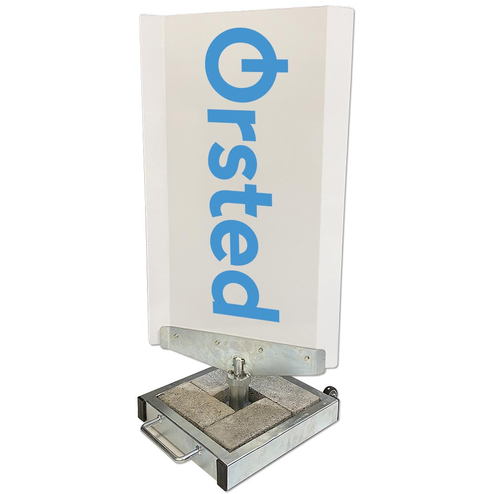 Outdoor Spin-Sign Kundenstopper, Alu-Schild mit stabilem Fuß, 40 x 79 cm, Weiß