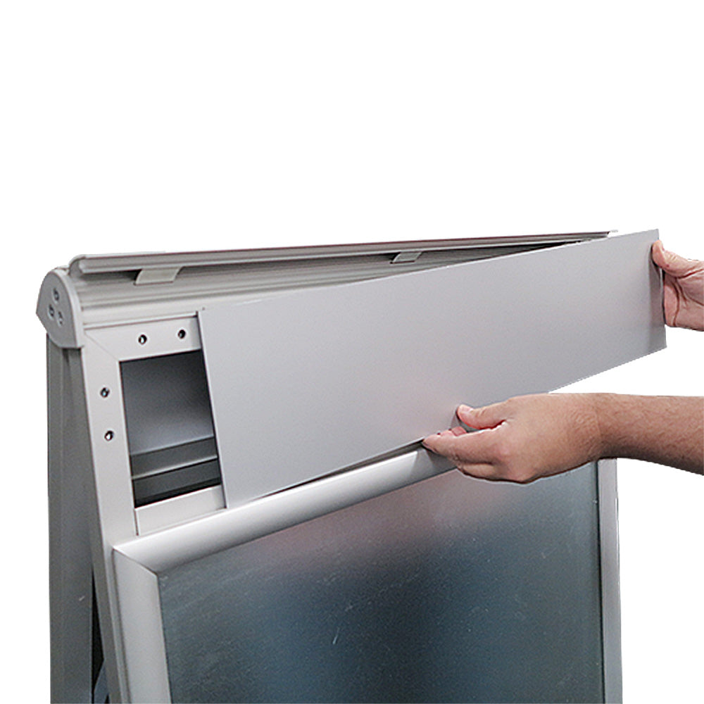 Kundenstopper mit Logoplatte, Alu-Line Logo Change, silber