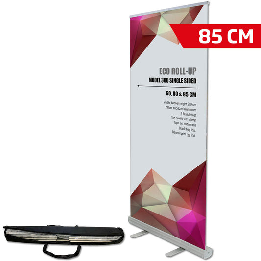 Eco Roll-up Aluminiumkassette Einseitiges Banner inkl. Tasche mit langem Reißverschluss 85x230 cm Silber