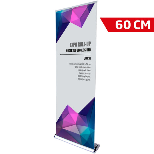 Expo Roll-Up, Alu-Kassette einseitiges Banner inkl. Tasche, 60x240 cm, Silber