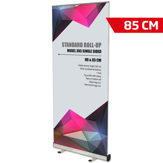 Standard Roll-up Aluminiumkassette Einseitiges Banner inkl. Tasche 85x200 cm Silber