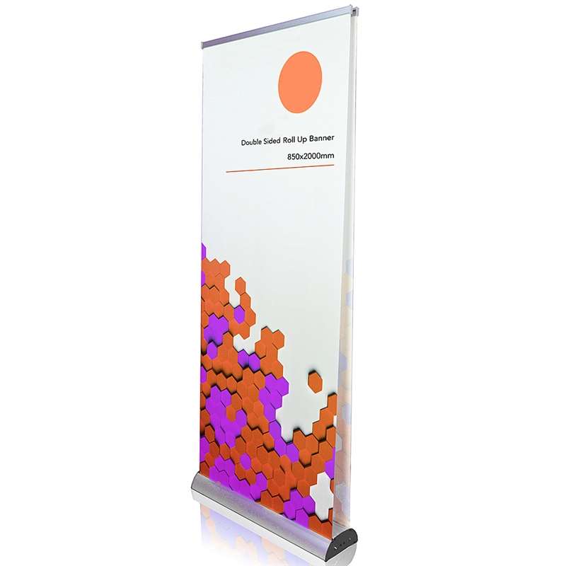 Stylischer Roll-up Aluminiumkassette doppelseitiges Banner inkl. Druck und Tasche, 85 x 200 cm, Silber