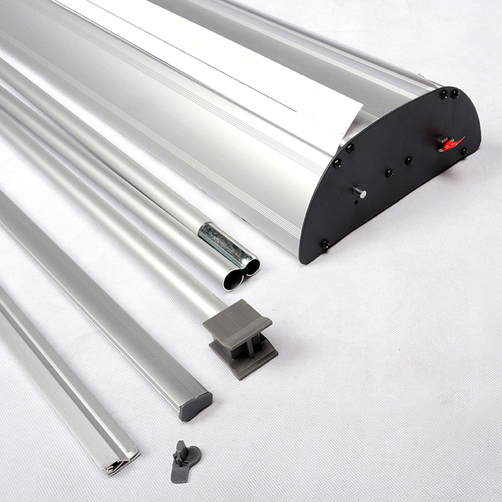 Stylischer Roll-up Aluminiumkassette doppelseitiges Banner inkl. Tasche, 85 x 200 cm, Silber