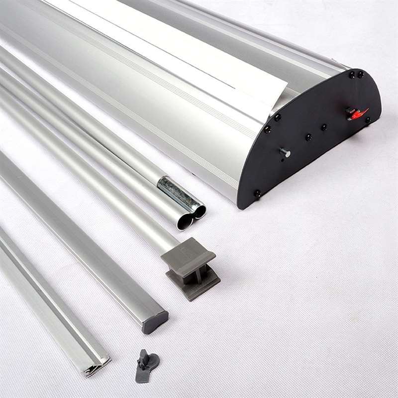 Stylischer Roll-up Aluminiumkassette doppelseitiges Banner inkl. Druck und Tasche, 85 x 200 cm, Silber