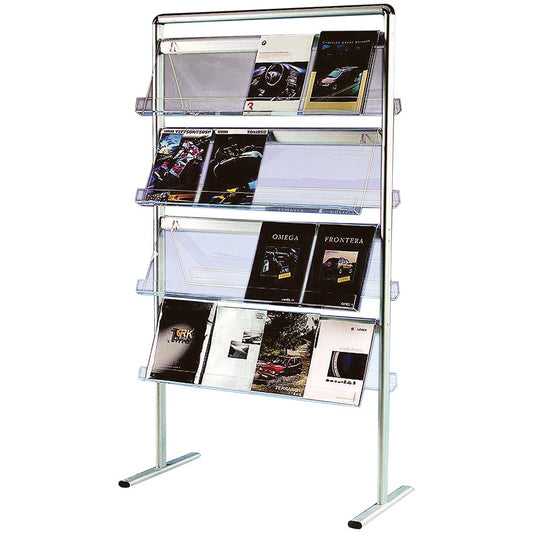 Brochure-Line Mega Prospektständer, Aluminium, 32 x A4 Fächer, Silber