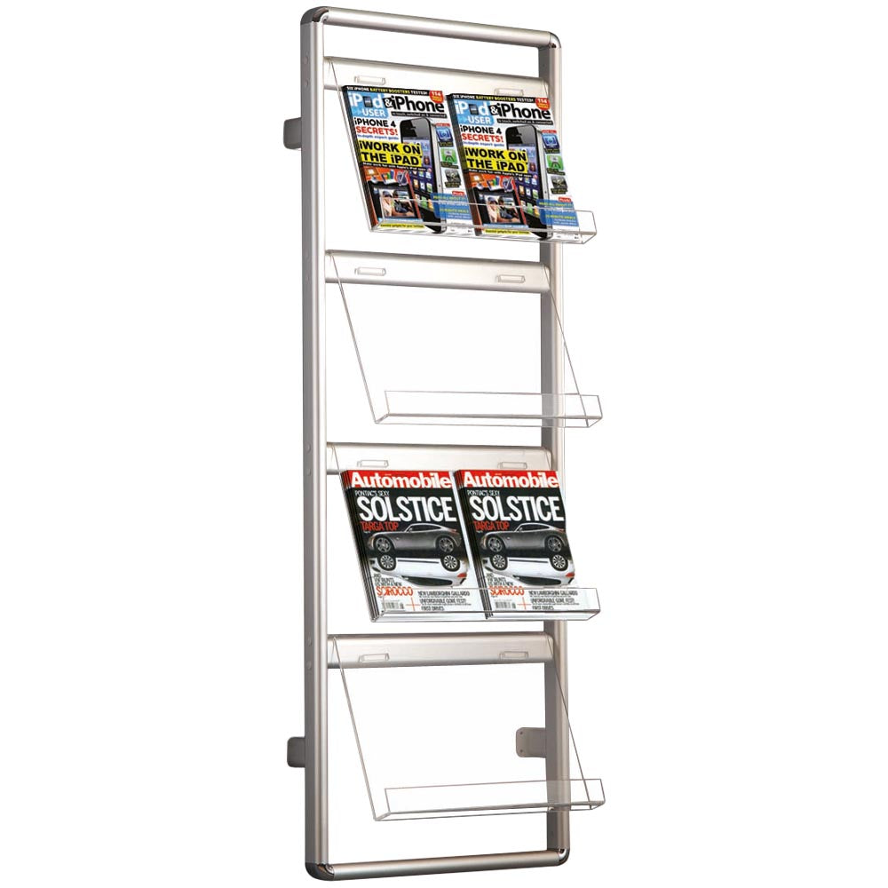 Wand-Prospekthalter Line Wall Aluminium/Acryl, 8 x A4, Silber
