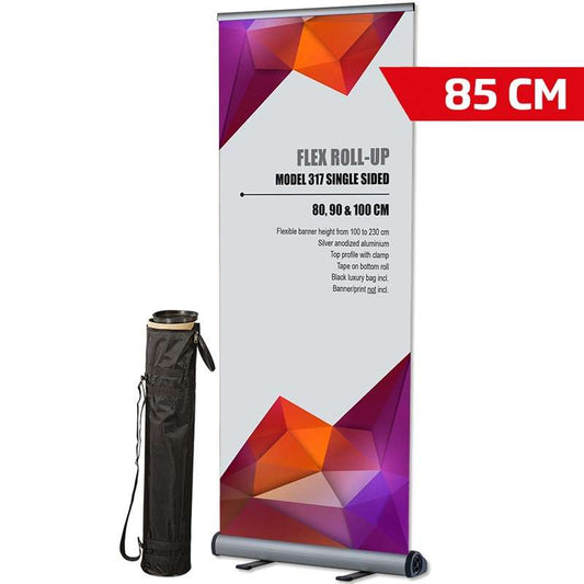 Roll-up Flex Aluminium Kassette Einseitiges Banner inkl. Tasche 85x230 cm Silber