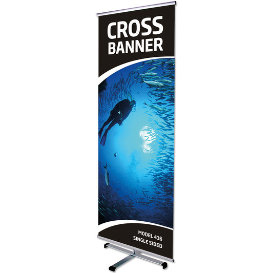 Cross Banner Display Aluminium ohne Banner und Druck, 80x200 cm, Silber