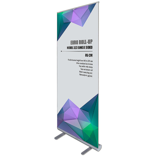 Roll-up Euro Aluminiumkassette einseitiges Banner inkl. Tasche, 85 x 200 cm, Silber
