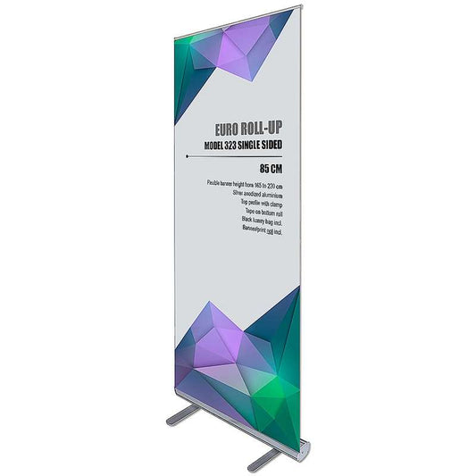 Roll-up Euro Aluminium Kassette einseitiges Banner inkl. Druck und Tasche, 85 x 200 cm, Silber