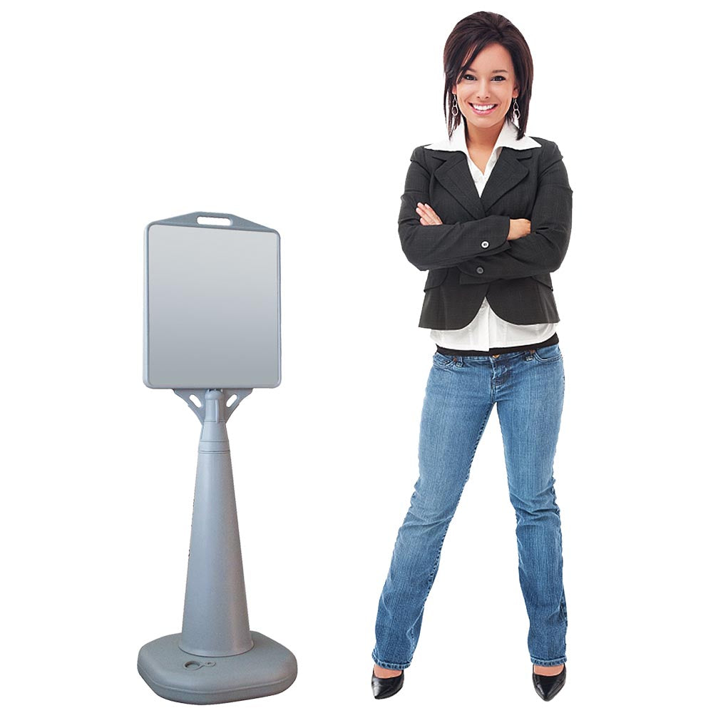 Vacu Display B Kundenstopper, Robuster Kunststoff mit 4,5L Fuß, Grau