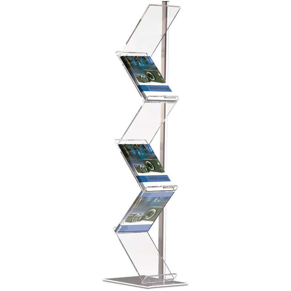 Transparenter Acryl-Zickzack-Prospektständer mit 6x A4 Haltern