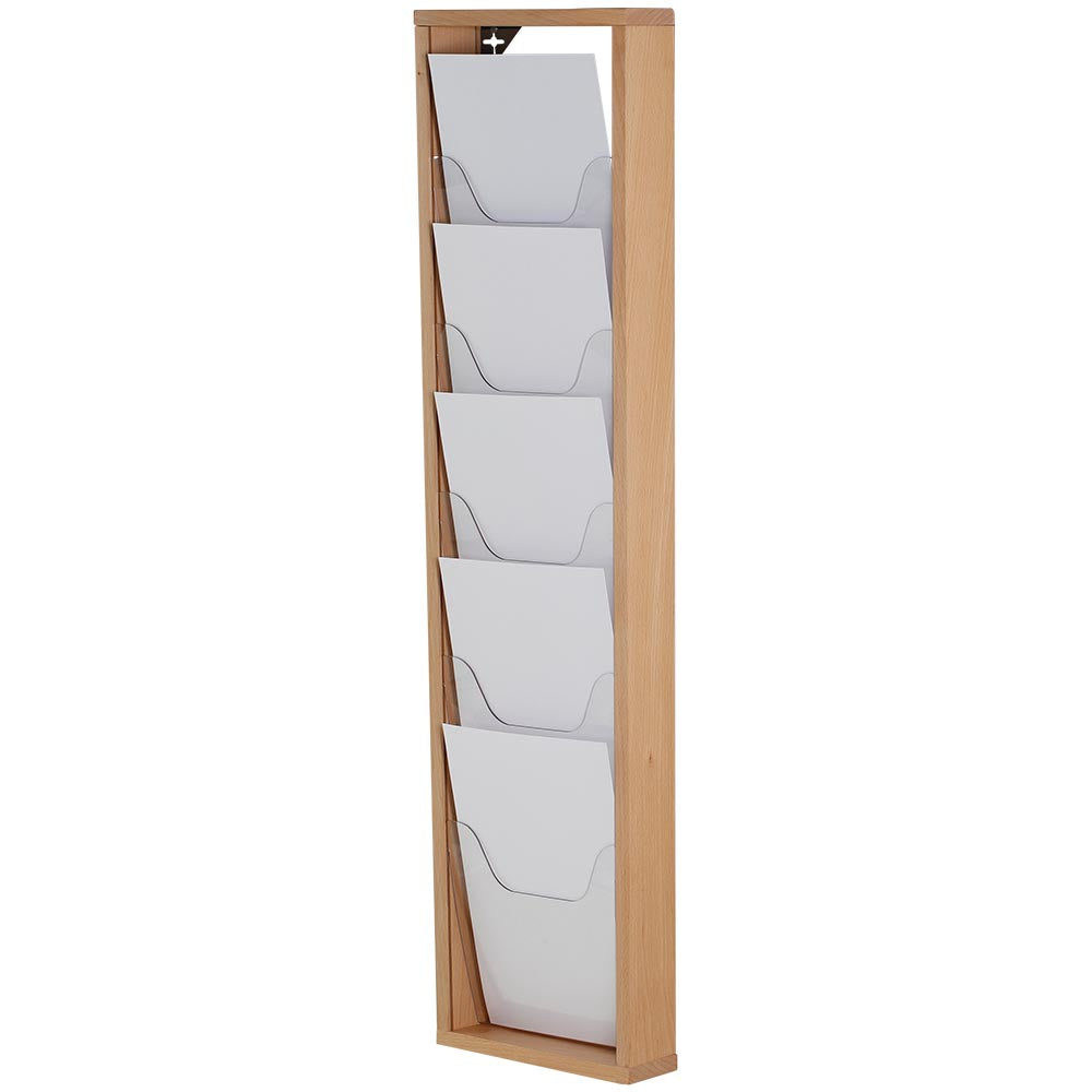 Holz Wand-Prospekthalter, 5 x A4, Holz