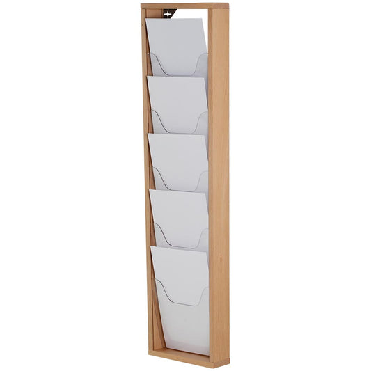 Holz Wand-Prospekthalter, 5 x A4, Holz