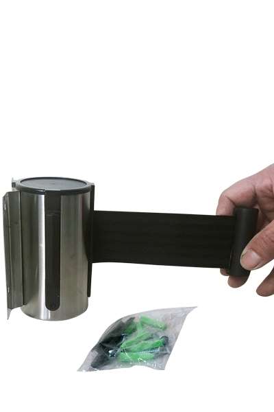 Absperrpfosten mit Bandspender – zur Wandmontage (verschiedene Längen und Farben)