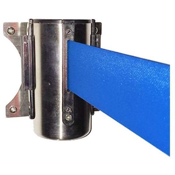 Absperrpfosten mit Gurtkassette, zur Wandmontage, Blau, Silber