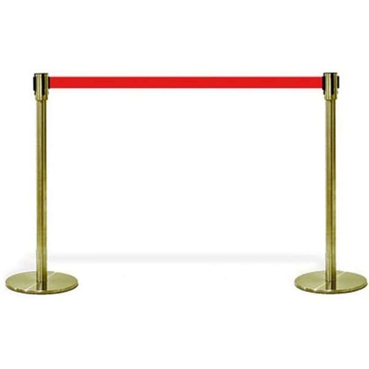 Absperrpfosten Crowd Control mit Band, 2 Pfosten mit rotem Gürtel, Gold