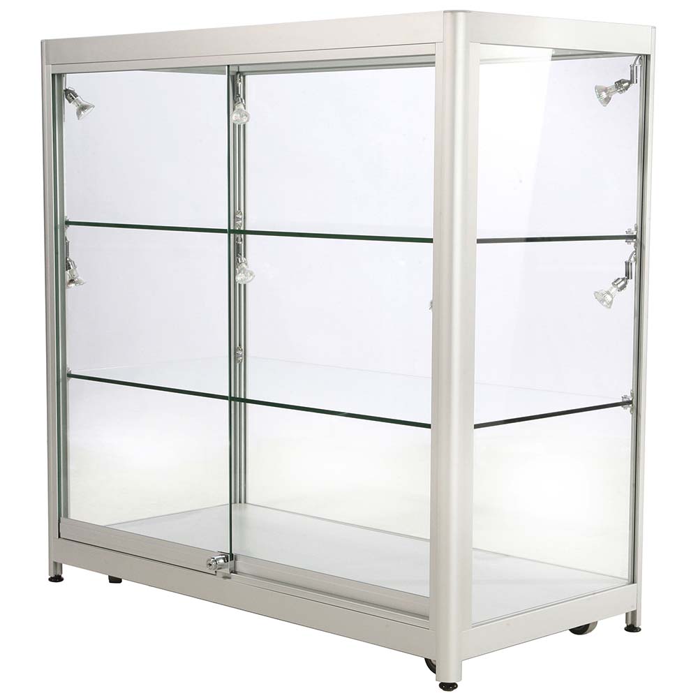 Vitrine, Showcase Counter Duo, LED-Licht, mit Schloss, Silber