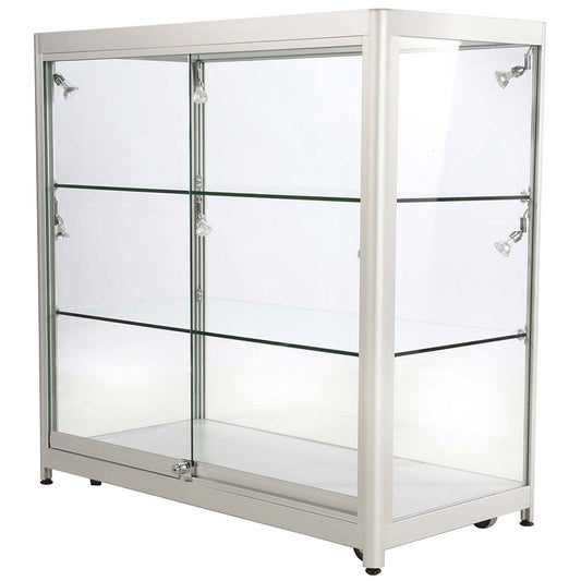 Vitrine, Showcase Counter Duo, LED-Licht, mit Schloss, Silber
