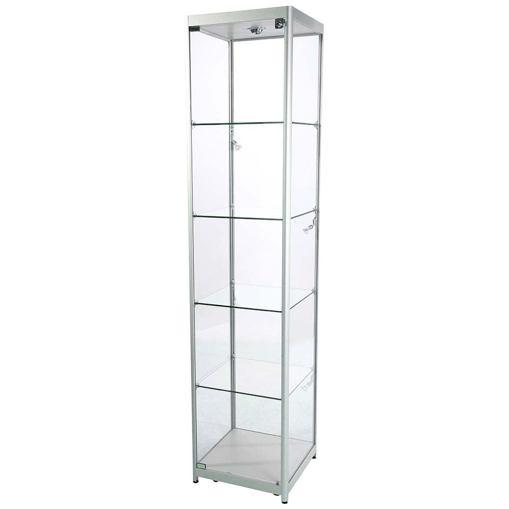 Vitrine, Showcase Tower Solo, LED-Licht, mit Schloss, Silber