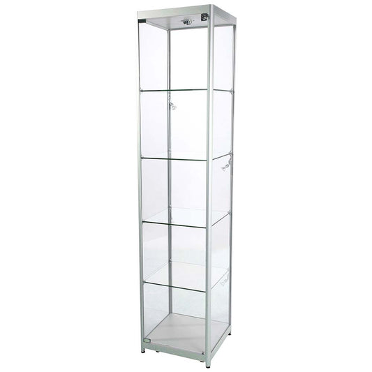 Vitrine, Showcase Tower Solo, LED-Licht, mit Schloss, Silber