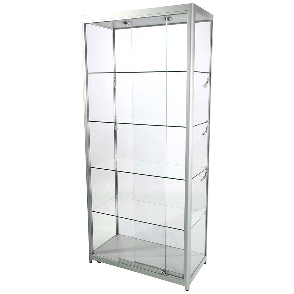 Vitrine, Showcase Tower Duo, LED-Licht, mit Schloss, Silber