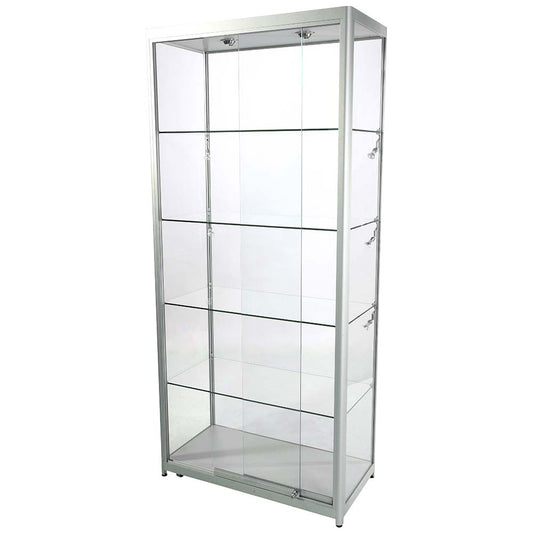 Vitrine, Showcase Tower Duo, LED-Licht, mit Schloss, Silber