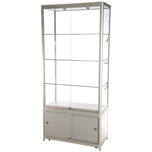 Vitrine, Showcase Tower Duo, LED-Licht, mit Schloss, Silber