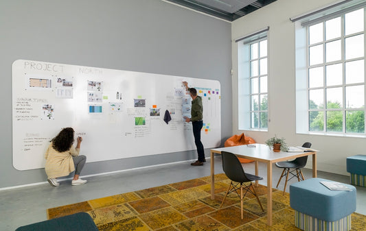 Whiteboard, VisuWall Design, 2 Paneele, Weiß, magnetische Schreibfläche, 490 x 198 cm