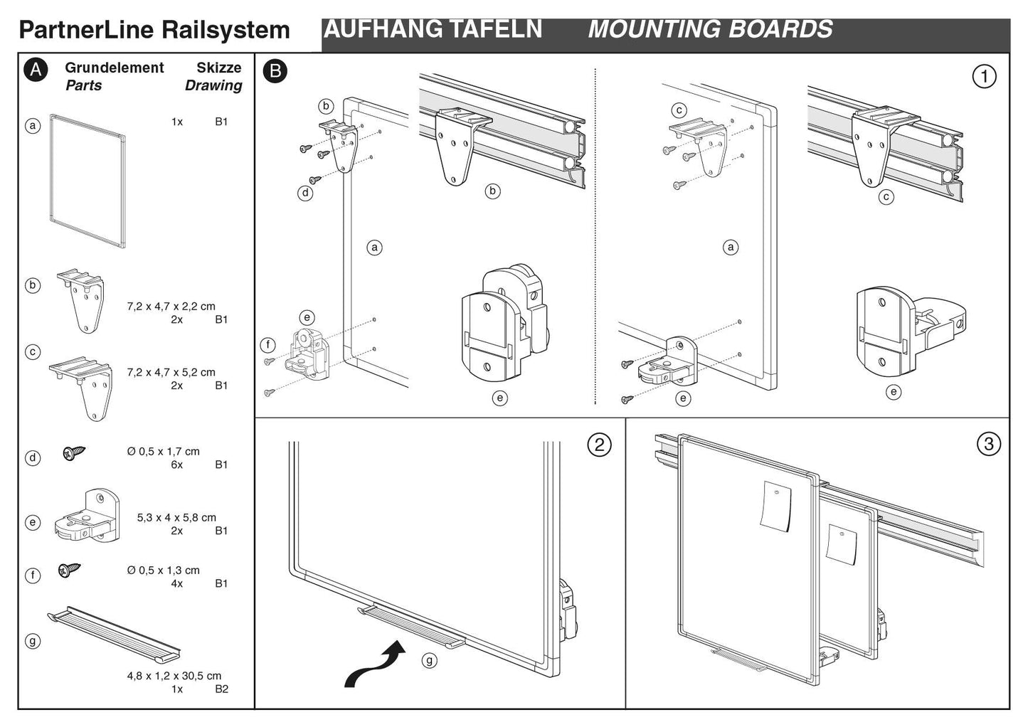 Tafel für Wandschienensystem