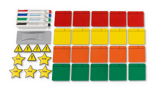 Scrum Starter Kit mit 20 Aufgaben-Karten, 4 Whiteboard-Markern, 10 magnetischen Symbolen, Tafellöscher