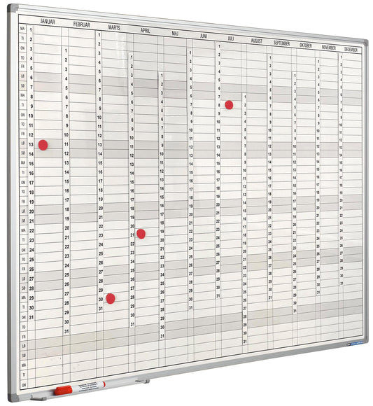 Planungstafel mit Jahreskalender, inkl. Datumsstreifen